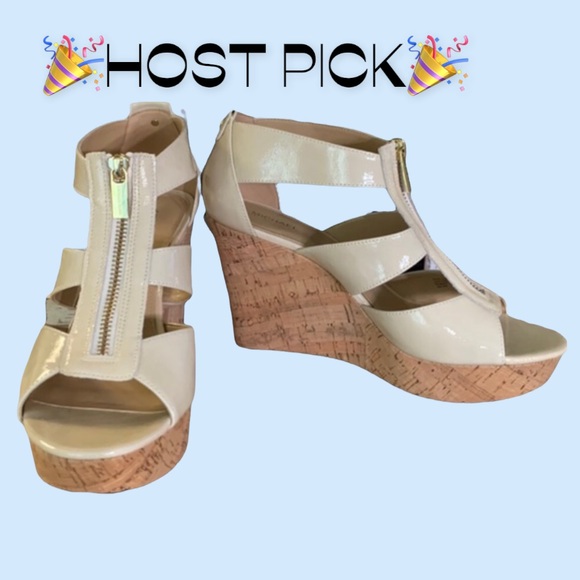 Michael Kors Shoes - Michael Kors Nude Zip Up Open Toe Wedge Shoes